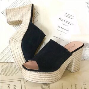 Free People Platform Sandal Black Suede Mule Heel